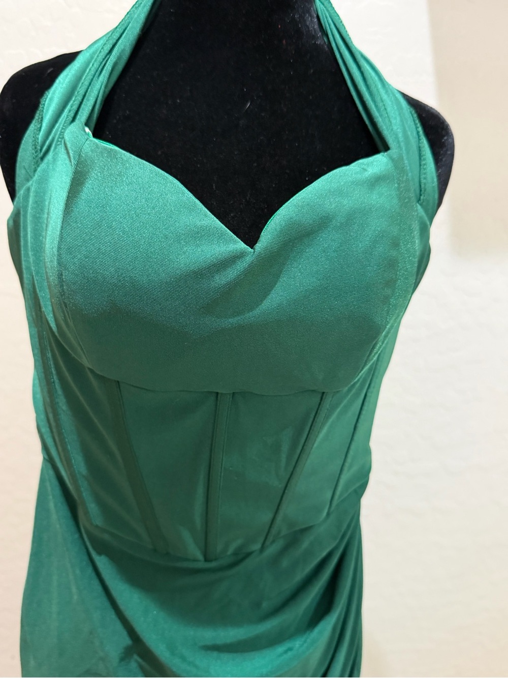 AOSHABABI Emerald Green Halter Corset Maxi Dress Lace Up Back Slit Formal Size S - Picture 5 of 5